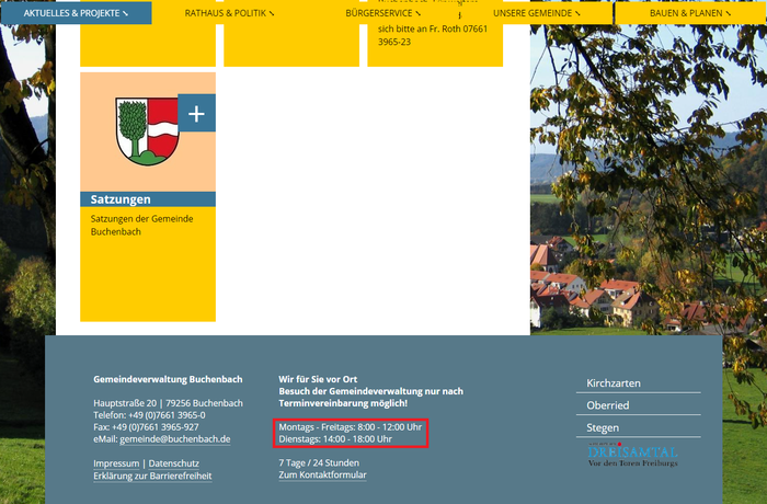 �ffnungszeiten Gemeinde Buchenbach