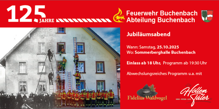 Plakat zum 125j�hrigen Jubil�um der Freiwilligen Feuerwehr Abteilung Buchenbach