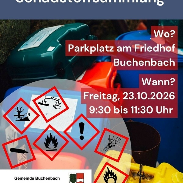 Symbolbild zur Schadstoffsammlung mit Angaben zu Ort, Datum und Uhrzeit